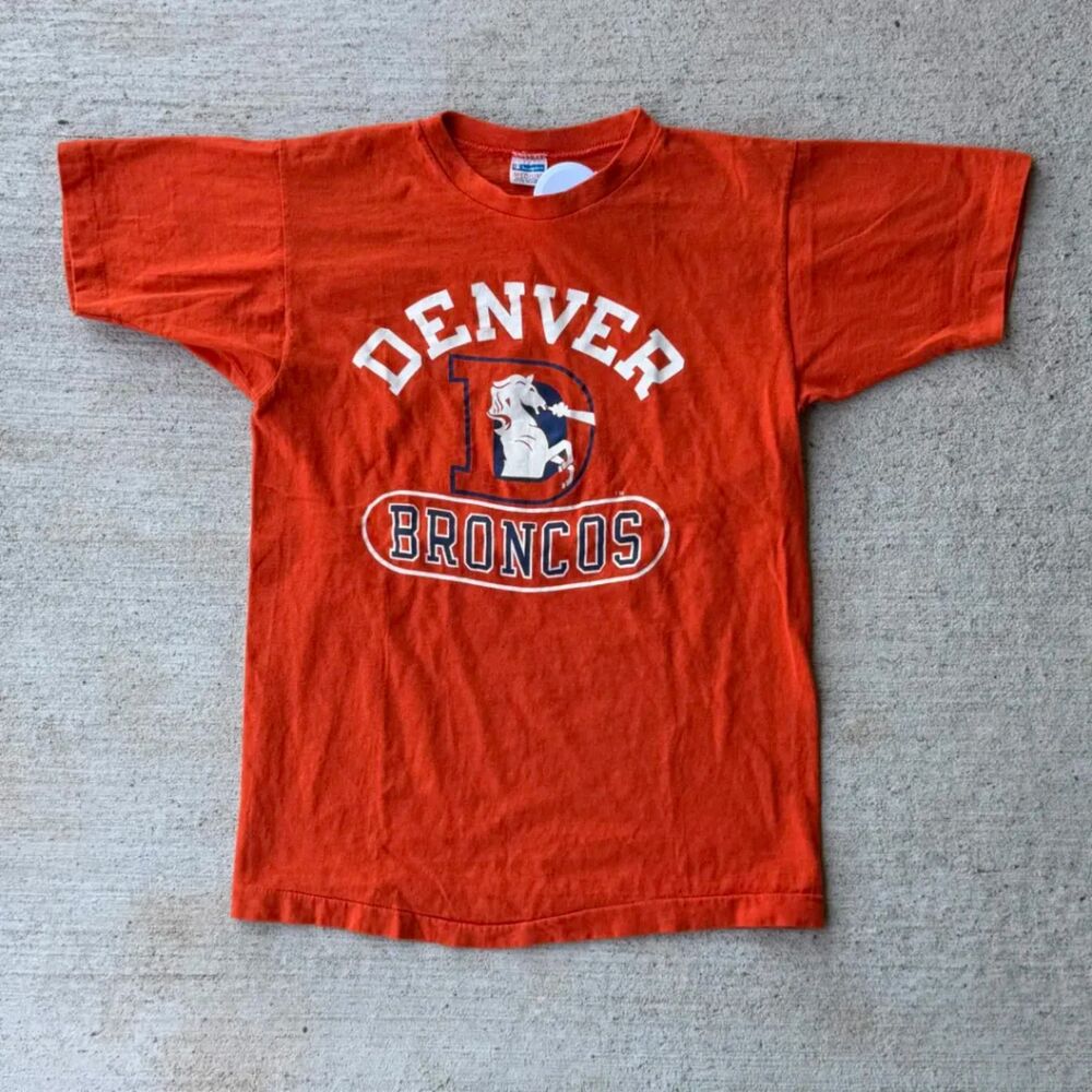 Vintage 70s Champion Blue Bar Denver Broncos T Shirt Single Stitch Mens M